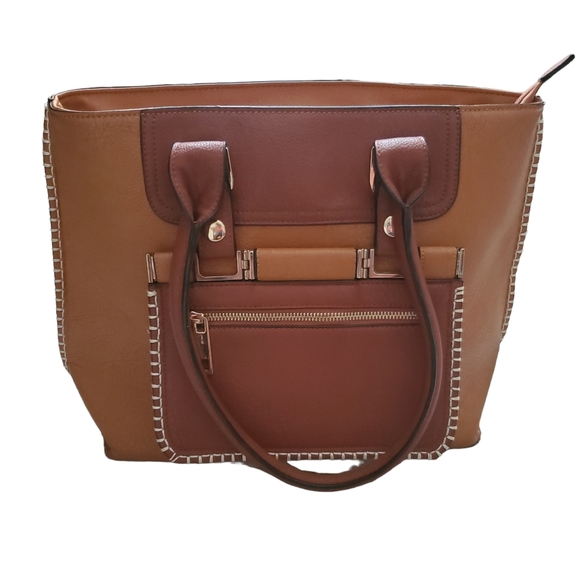 Clarks Handbag Purse 2 tone brown Faux Leather - Picture 1 of 7